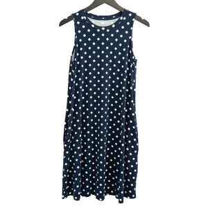 Time and Tru Sleeveless Knit Dress Womens L 12-14 Navy Blue Midi Pockets Modest